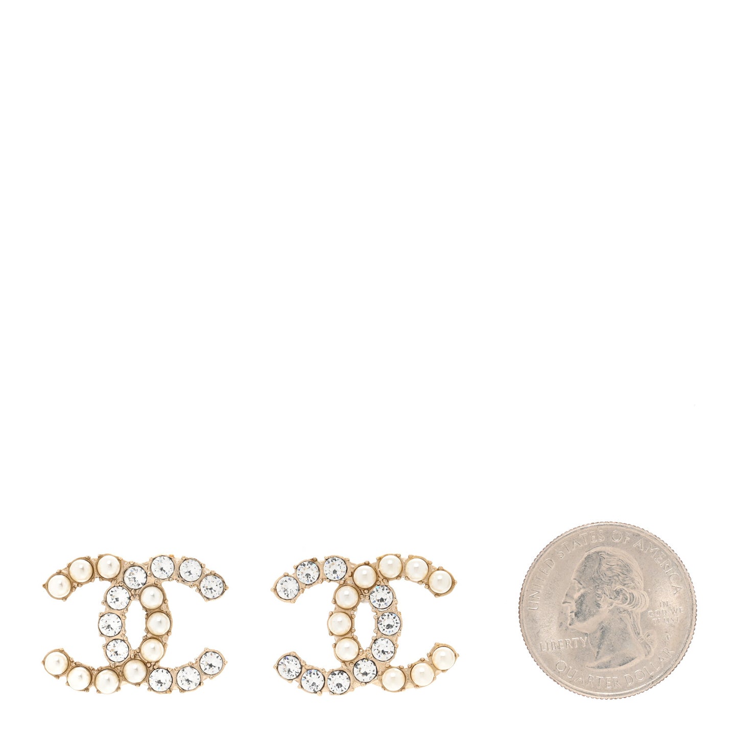 Crystal Pearl CC Dazzling Domino Earrings Gold