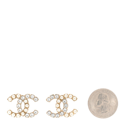 Chanel Crystal Pearl CC Dazzling Domino Earrings Gold 2 of 4