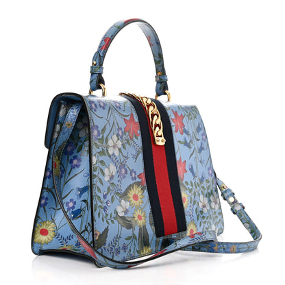 Gucci Calfskin New Flora Medium Sylvie Top Handle Bag Azure 3 of 20