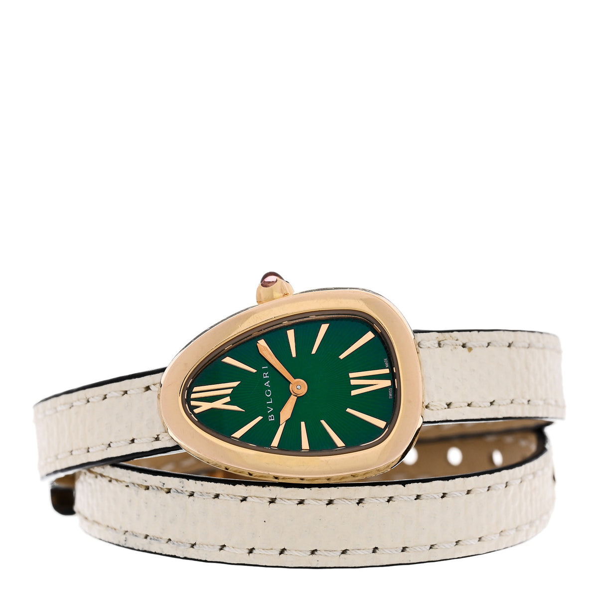 18K Rose Gold Lizard 20mm Serpenti Double Wrap Quartz Watch Green