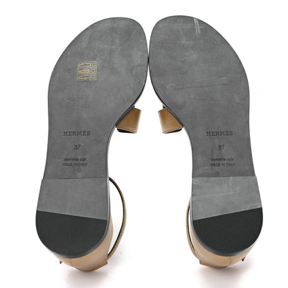 Hermes Metallic Chevre Chamkilight Santorini Sandals 37 Dore 7 of 10