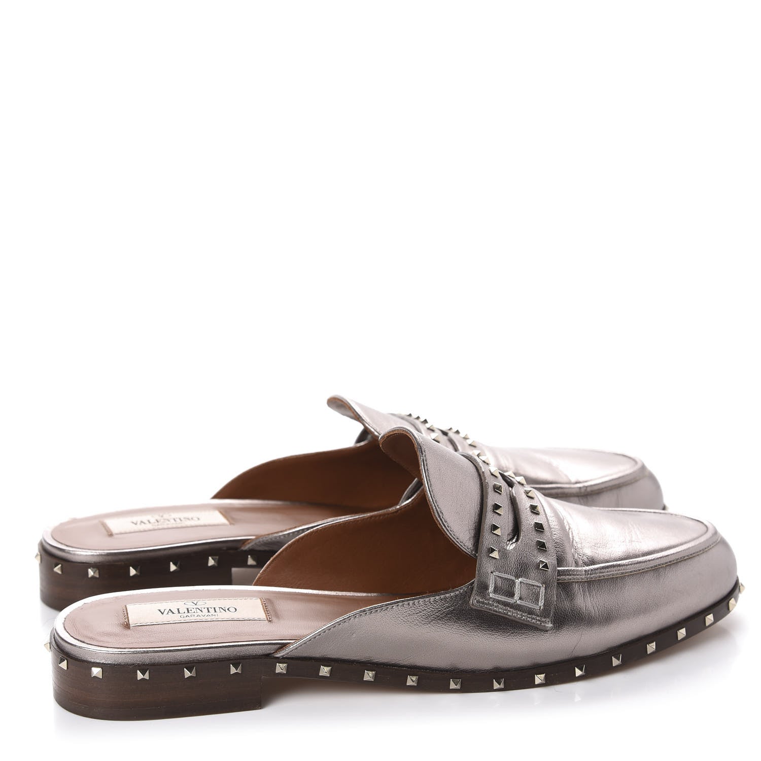 Valentino Garavani Metallic Lambskin Soul Rockstud Flat Mules 40 Silver 4 of 9
