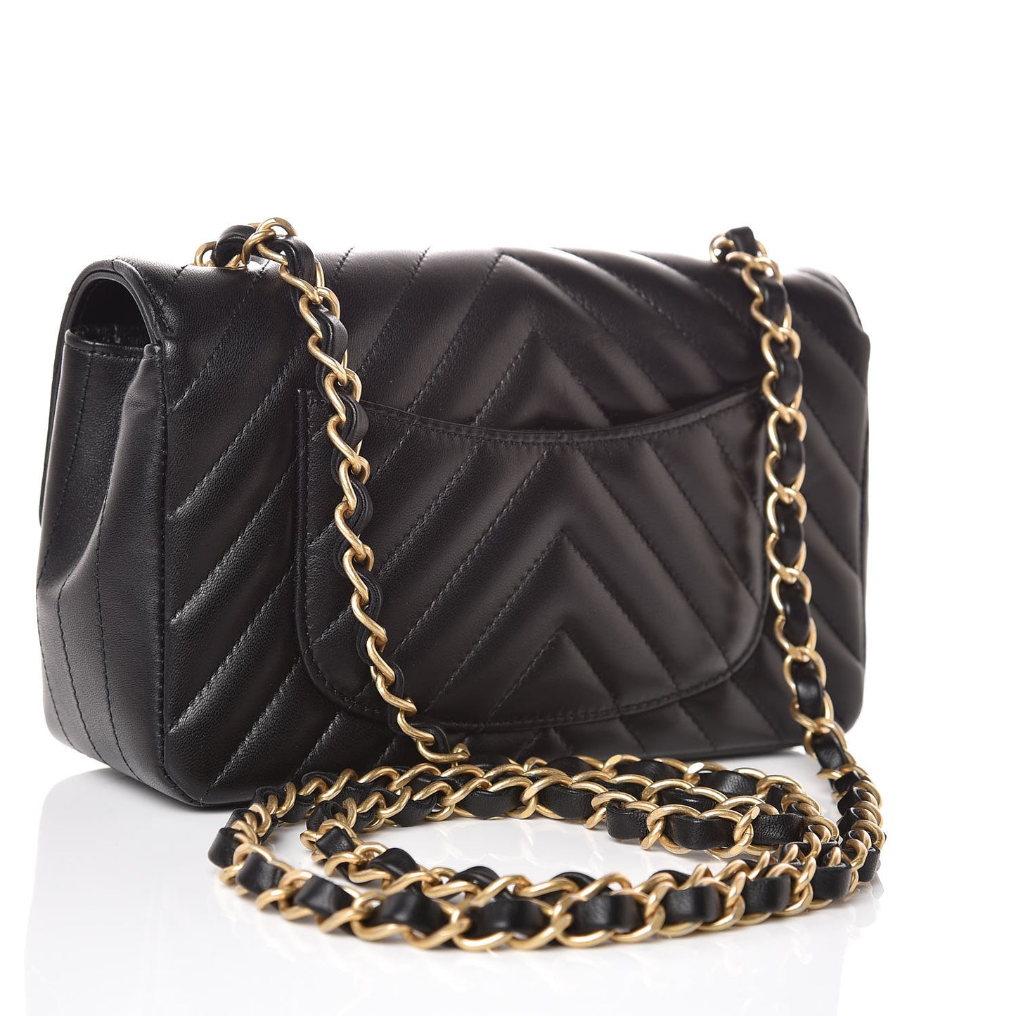 Lambskin Chevron Quilted Mini Rectangular Flap Black