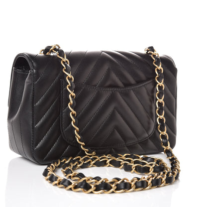 Chanel Lambskin Chevron Quilted Mini Rectangular Flap Black 3 of 10
