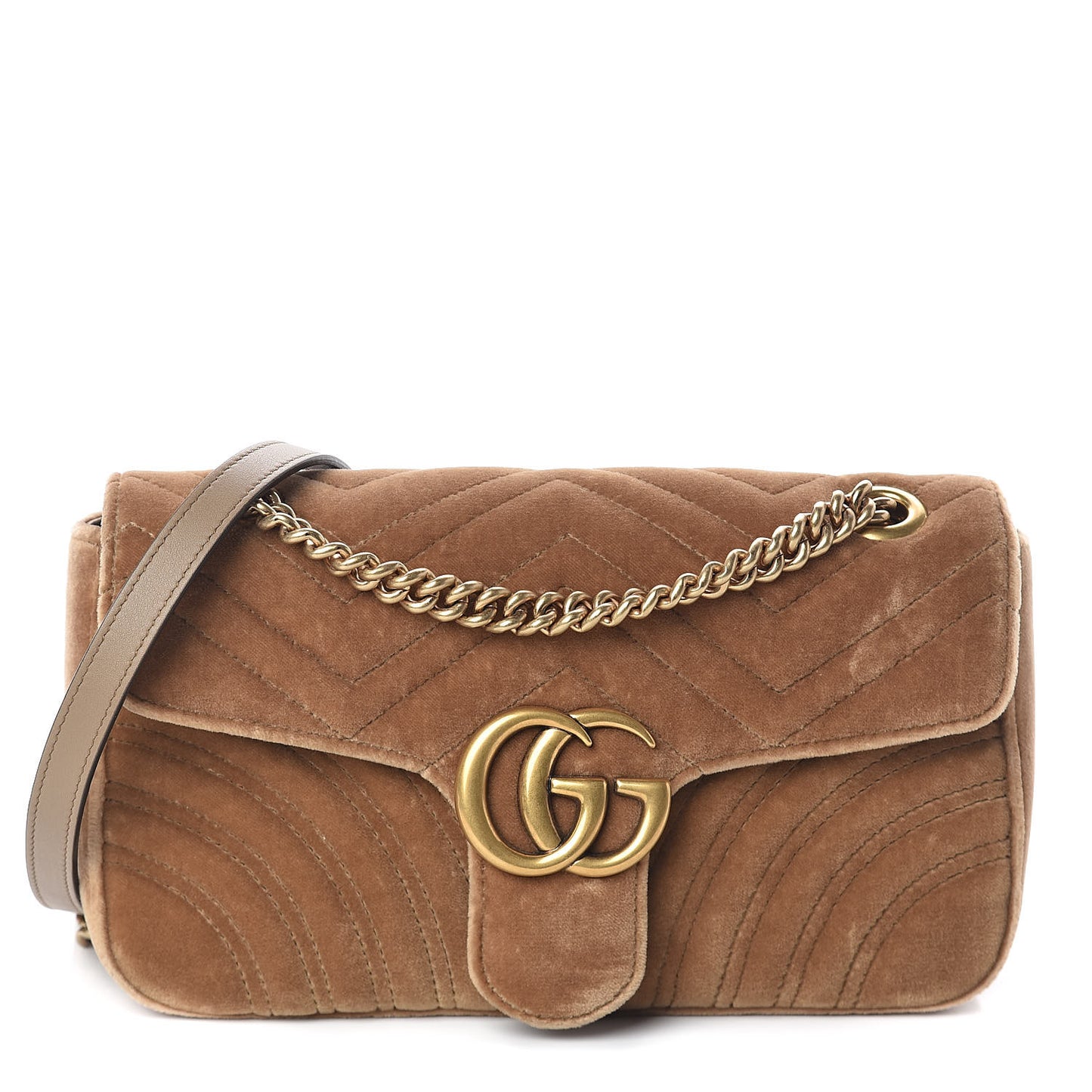 Velvet Matelasse Small GG Marmont Shoulder Bag Taupe