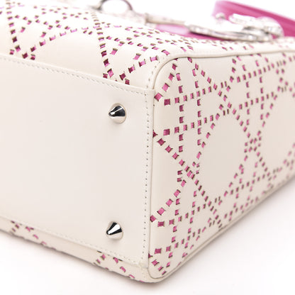 Christian Dior Lambskin Stitched Cannage Medium Lady Dior Pink White 9 of 11