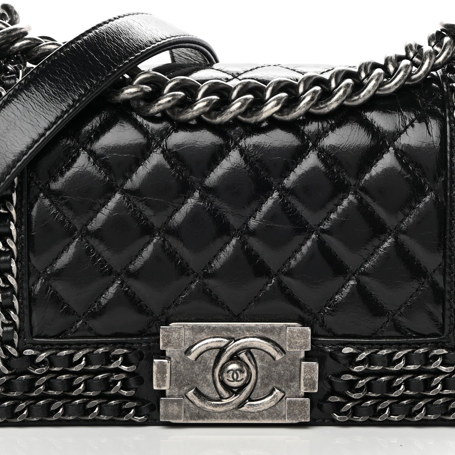 Chanel Glazed Calfskin Quilted Small Boy Chained Flap Black 8 of 11