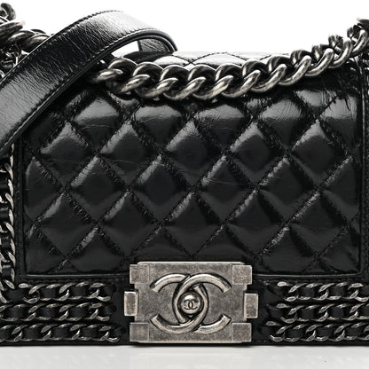 Chanel Glazed Calfskin Quilted Small Boy Chained Flap Black 8 of 11