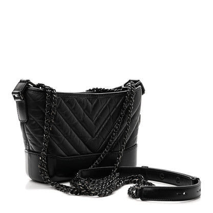 Chanel Aged Calfskin Chevron Quilted Small Gabrielle Hobo So Black 3 of 10