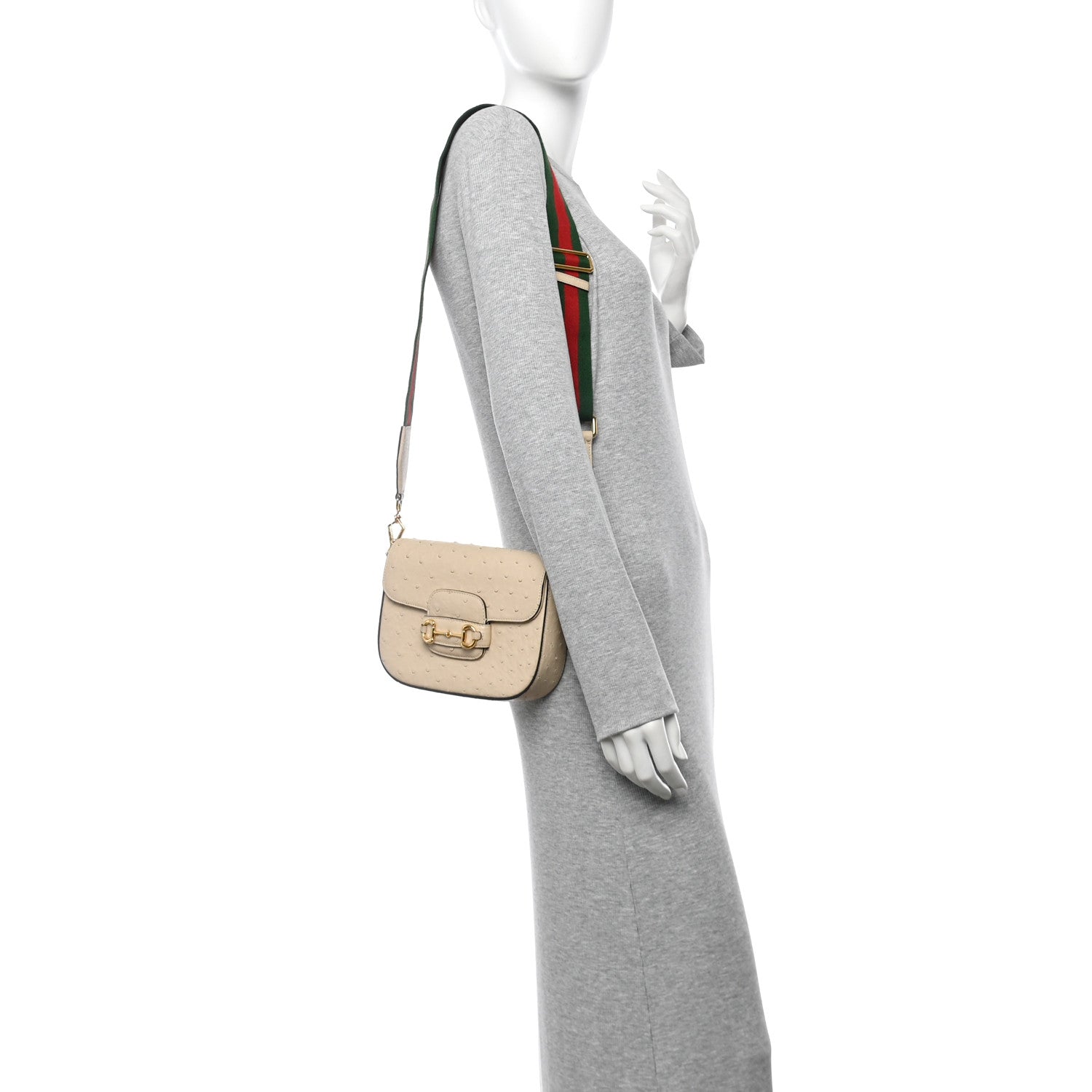 Gucci Ostrich Medium Horsebit 1955 Shoulder Bag White 2 of 12