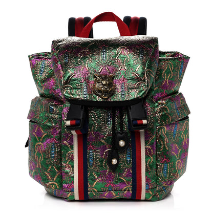 Gucci Brocade Web Small Double Buckle Backpack Green Multicolor 1 of 14