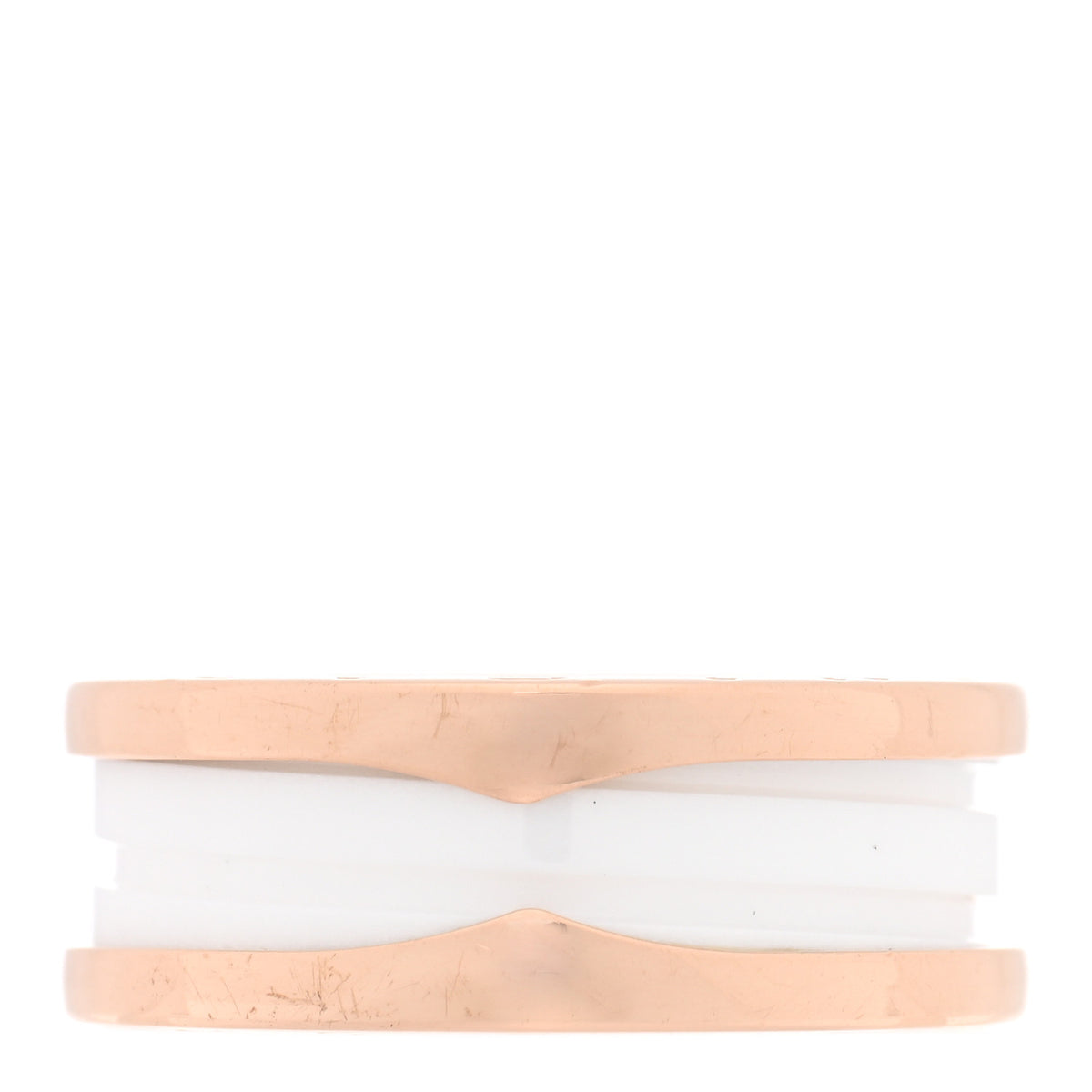 18K Rose Gold White Ceramic B.Zero1 Two-Band Ring 55 7.25