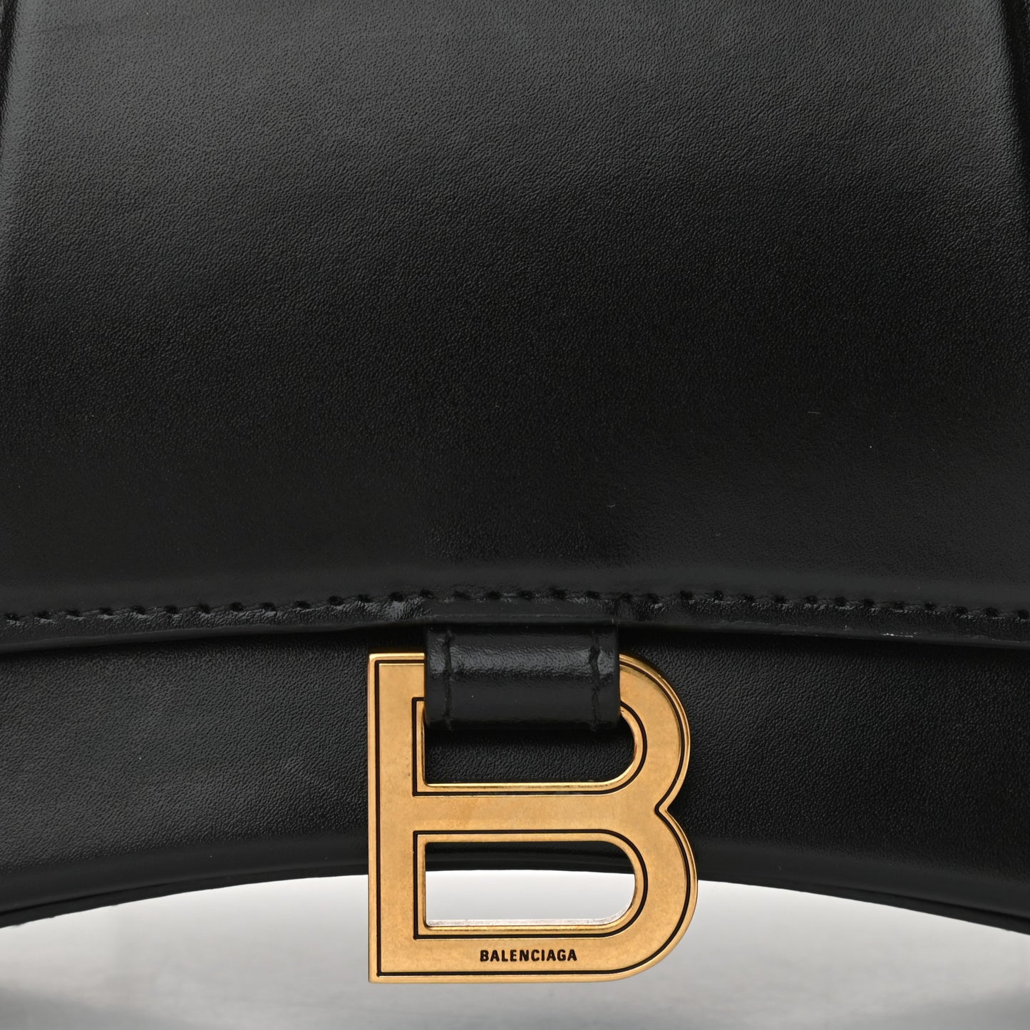 Shiny Box Calfskin Small Hourglass Top Handle Bag Black