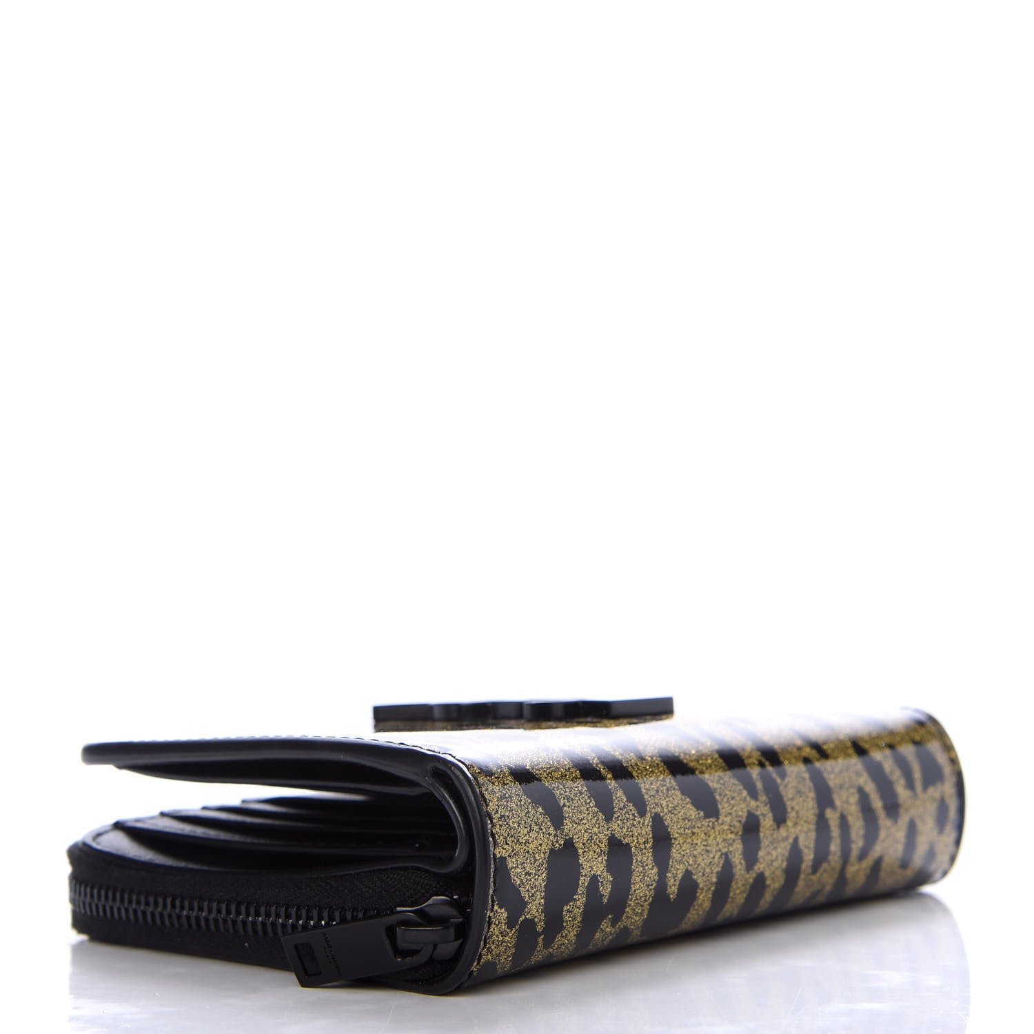 Saint Laurent Patent Glitter Leopard Monogram Compact Wallet Black Multi 4 of 7