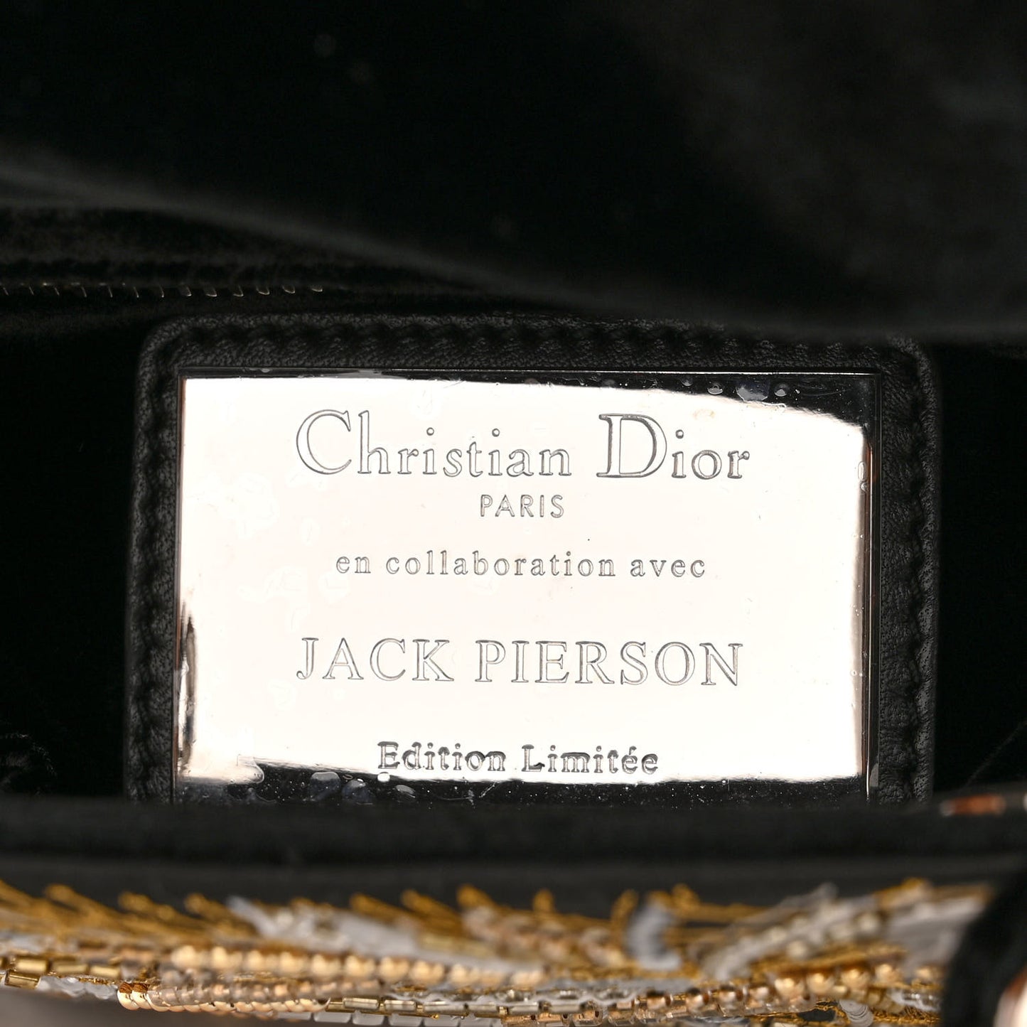 Velvet Embellished Jack Pierson Art Mini Lady Dior Gold Black Multicolor