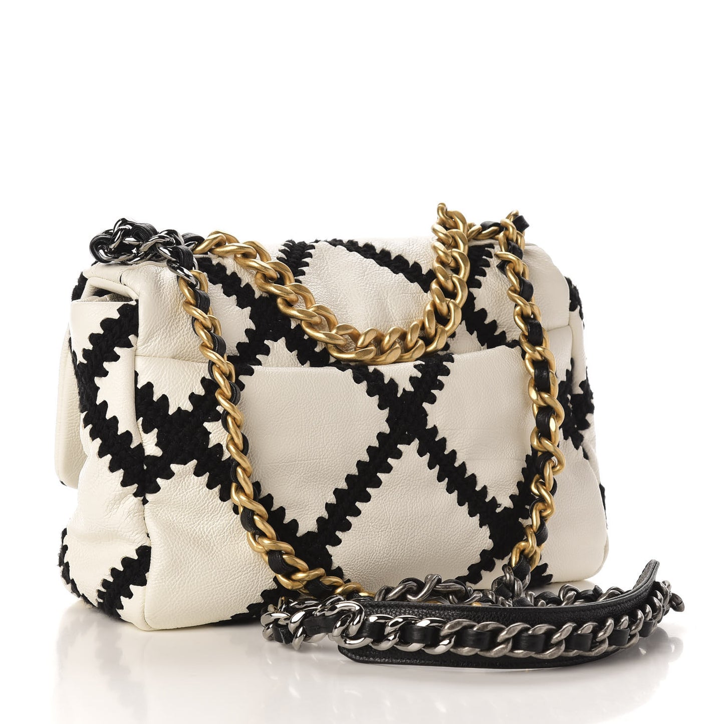 Calfskin Crochet Medium 19 Flap White Black