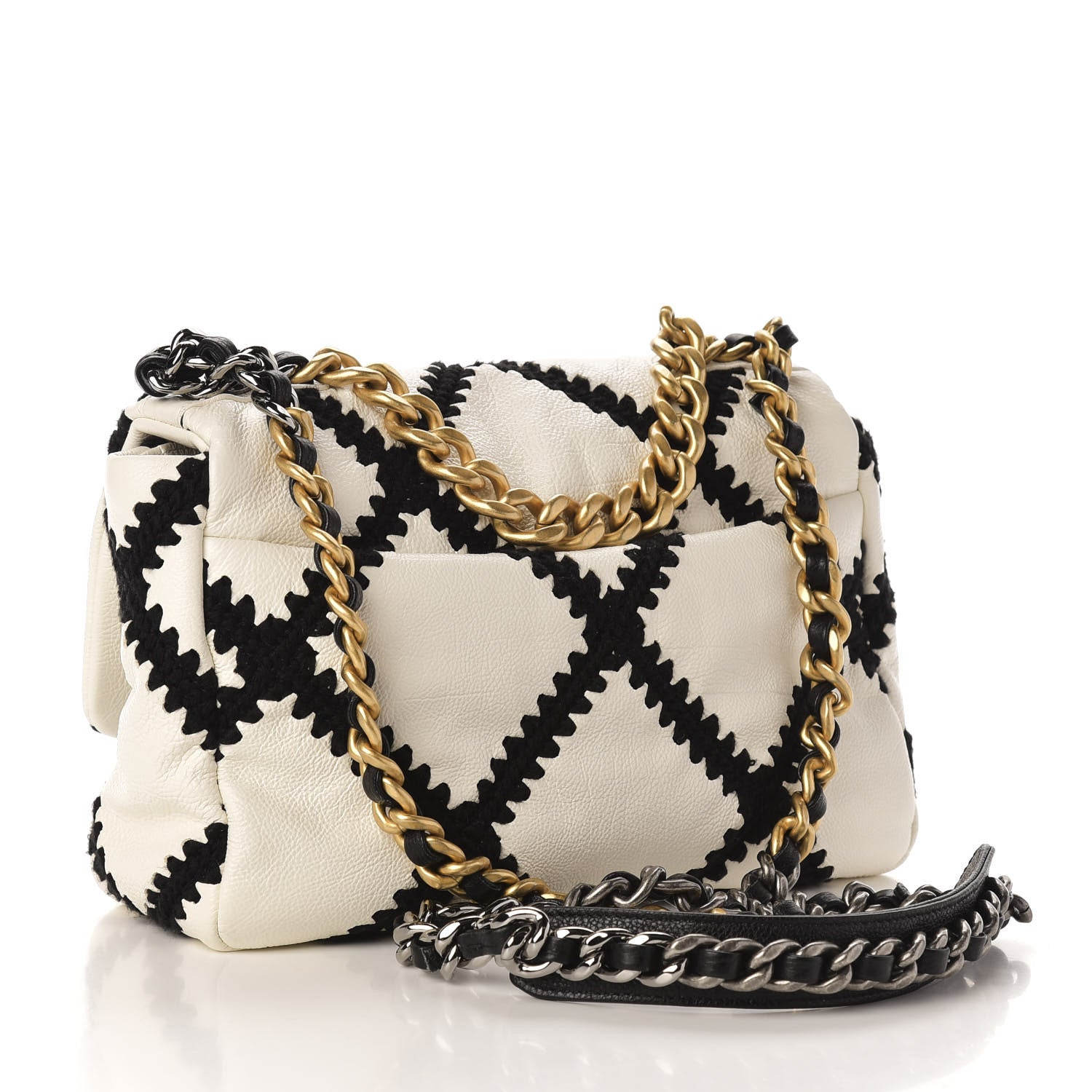 Chanel Calfskin Crochet Medium 19 Flap White Black 3 of 10