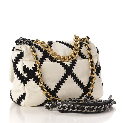 Chanel Calfskin Crochet Medium 19 Flap White Black 3 of 10
