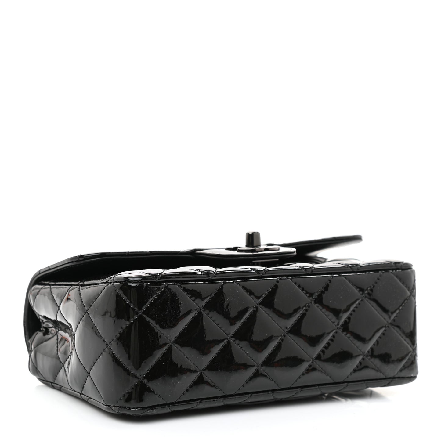 Patent Calfskin Quilted Mini Rectangular Flap So Black