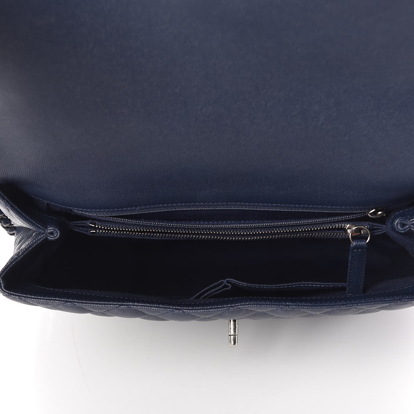 Caviar Quilted Large Coco Handle Flap Navy Blue