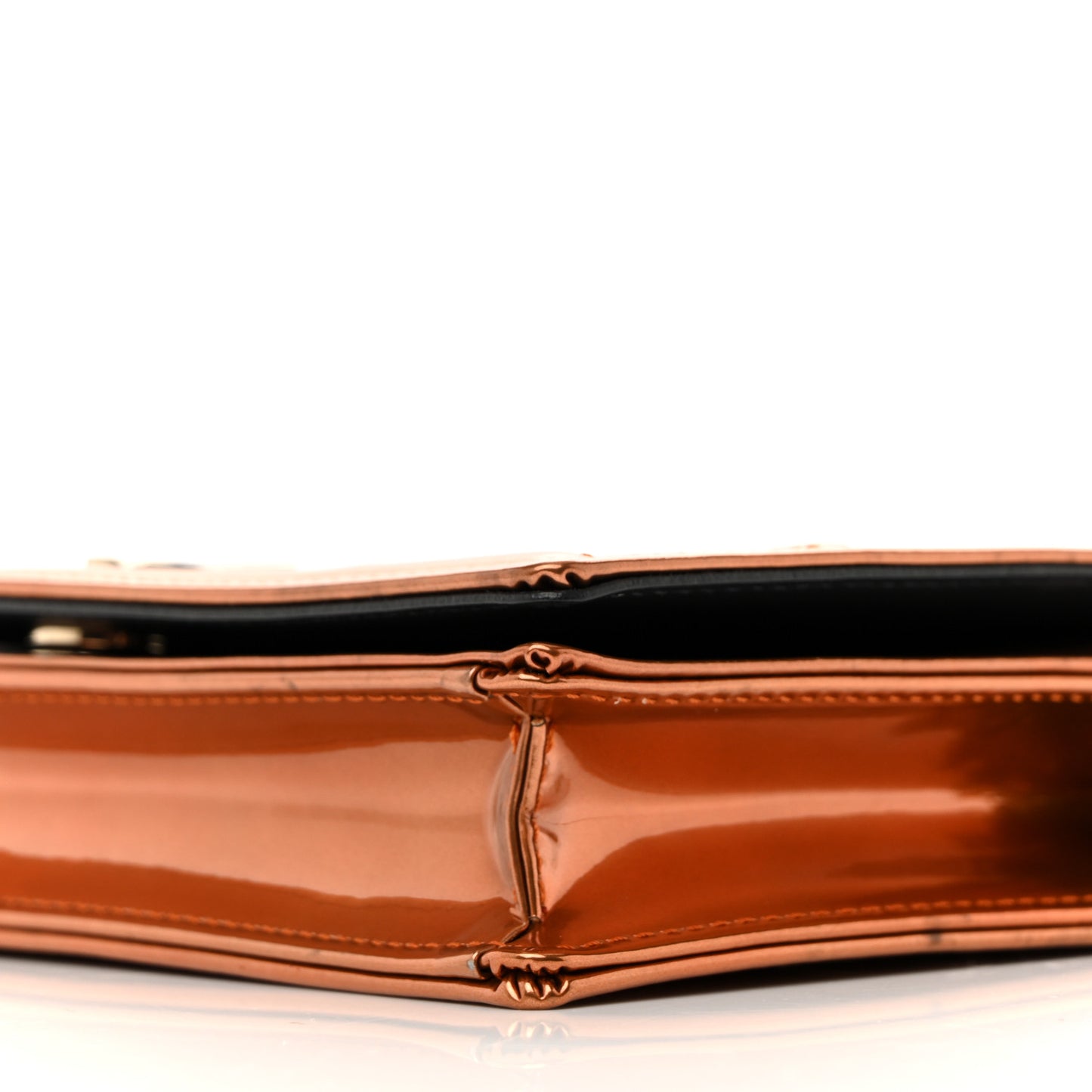 Metallic Patent Micro-Cannage Diorama Wallet on Chain Pouch Orange