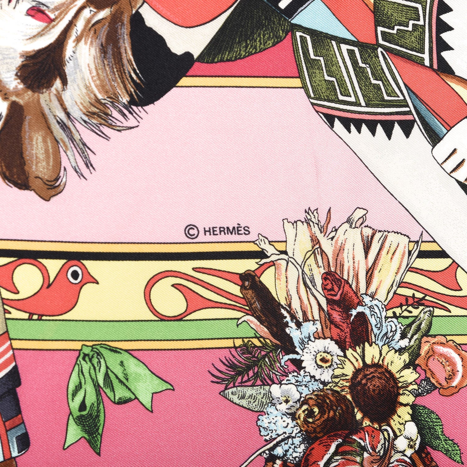 Hermes Silk Kachinas Wash Scarf 90 Rose Bleu Corail 7 of 7