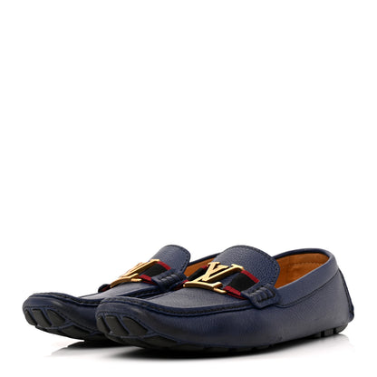Louis Vuitton Grained Calfskin Mens Monte Carlo Car Shoe Moccasin Loafers 9 Blue 4 of 10