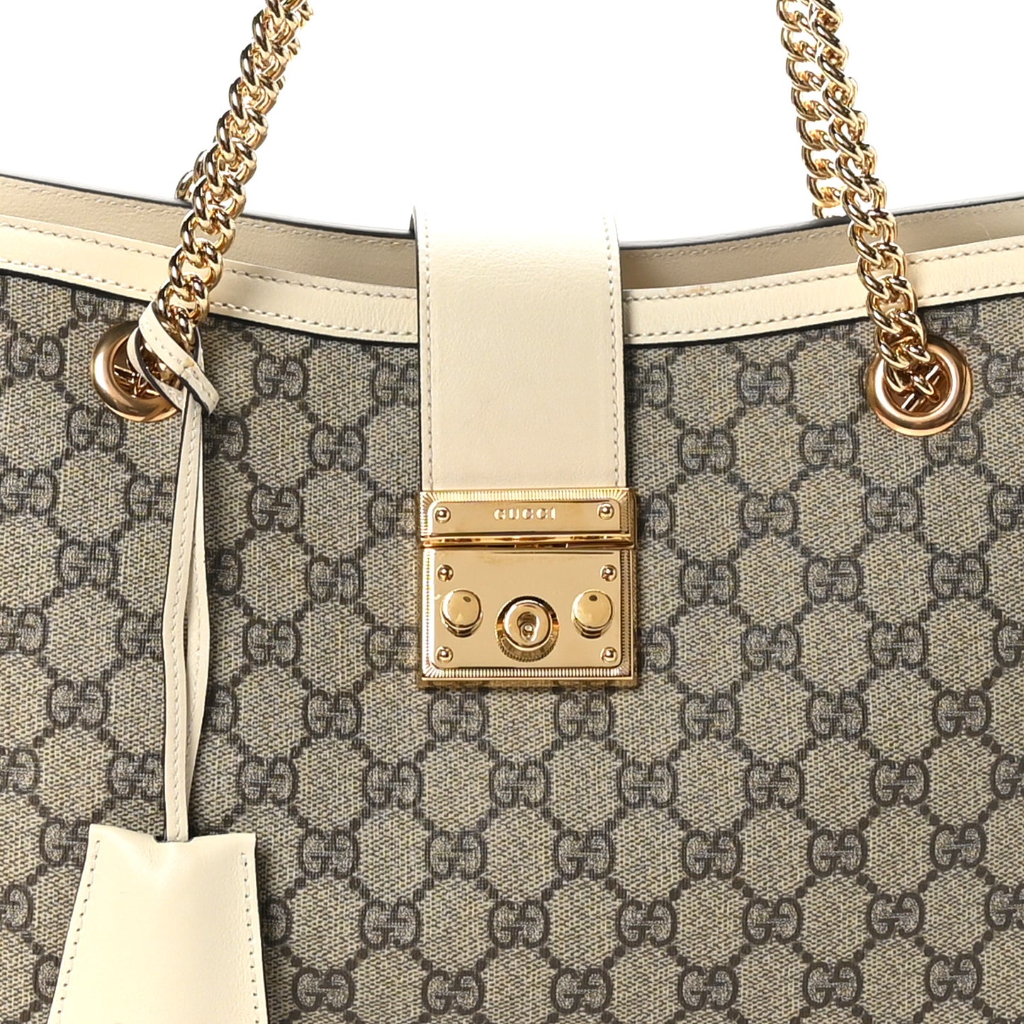 GG Supreme Monogram Medium Padlock Tote White