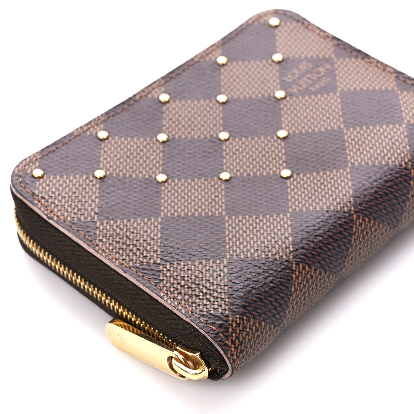 Damier Ebene Studded Zippy Coin Purse Rose Ballerine