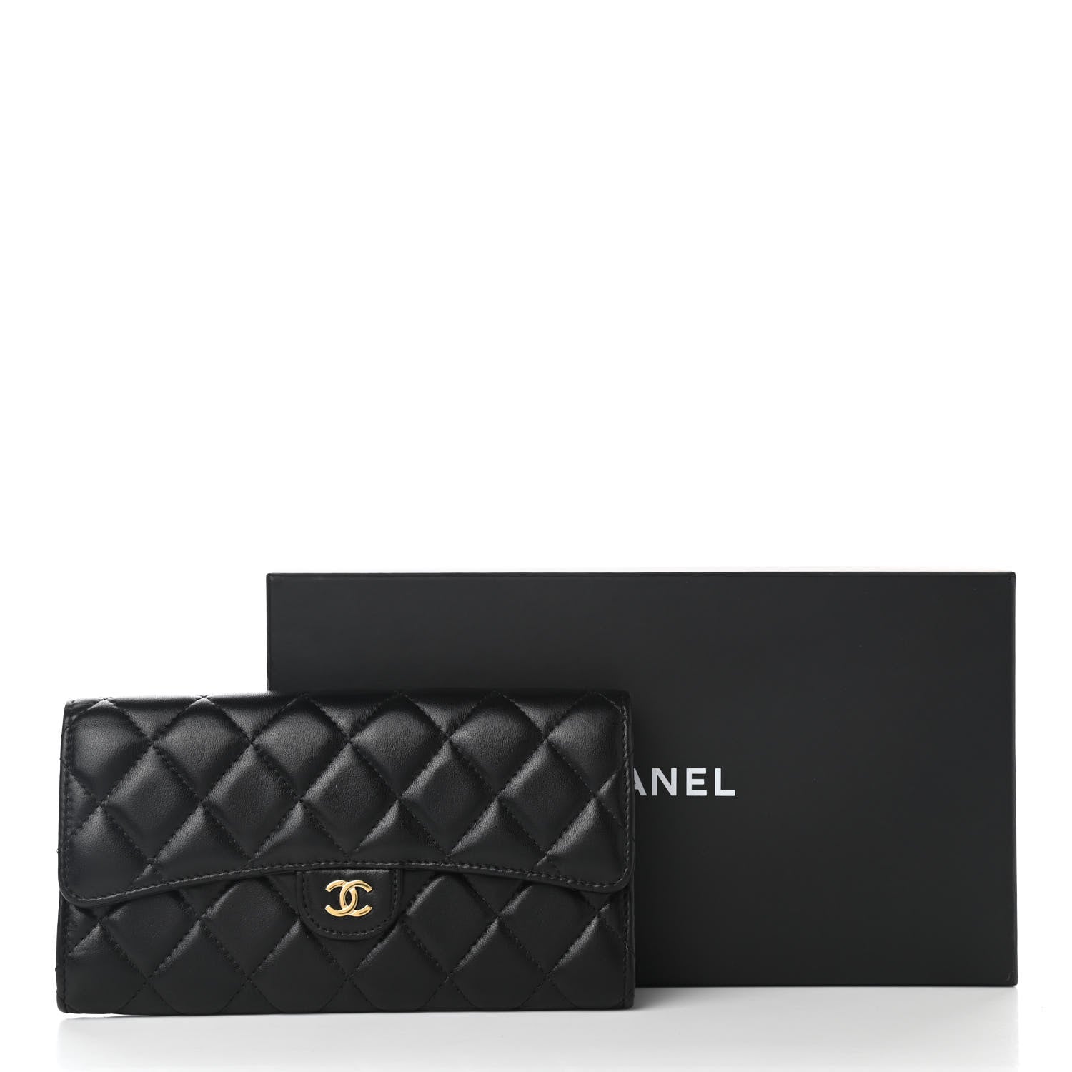 Chanel Lambskin Quilted Large Gusset Flap Wallet Black 10 of 10