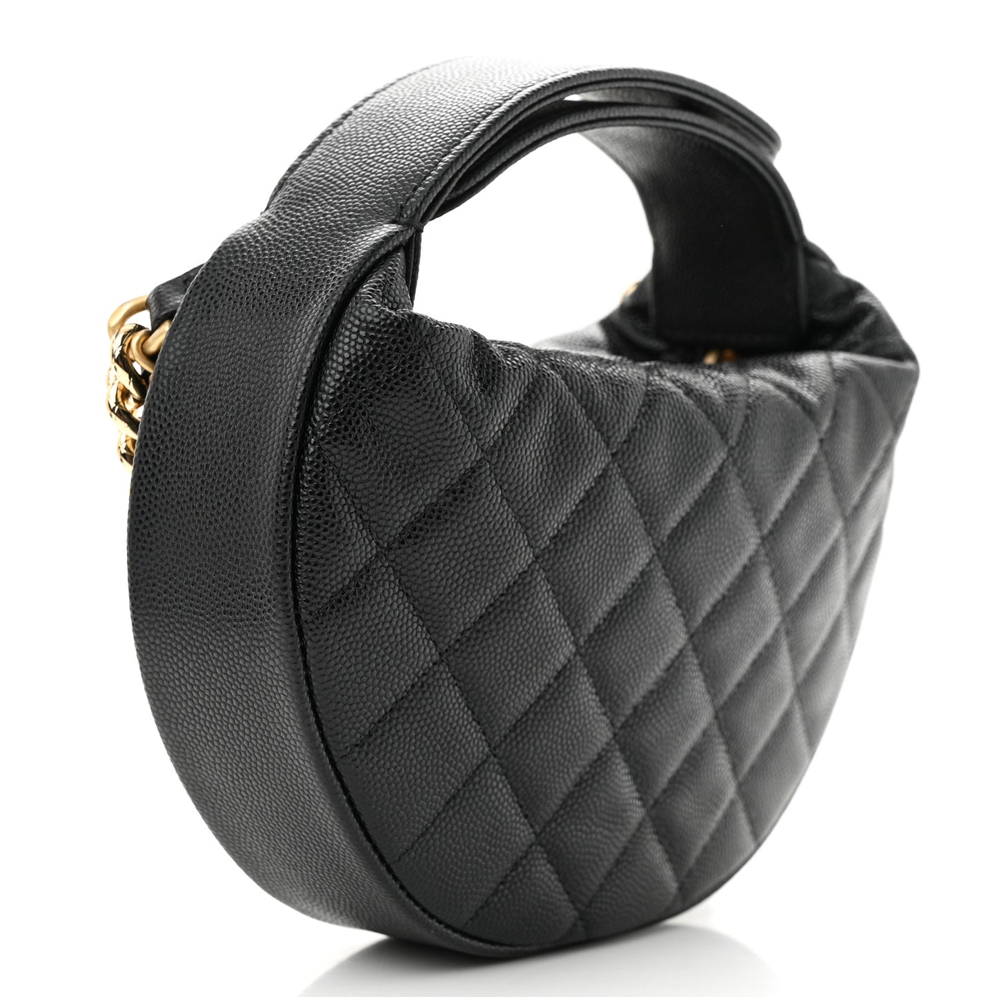 Shiny Caviar Quilted Bow Pouch Hobo Black