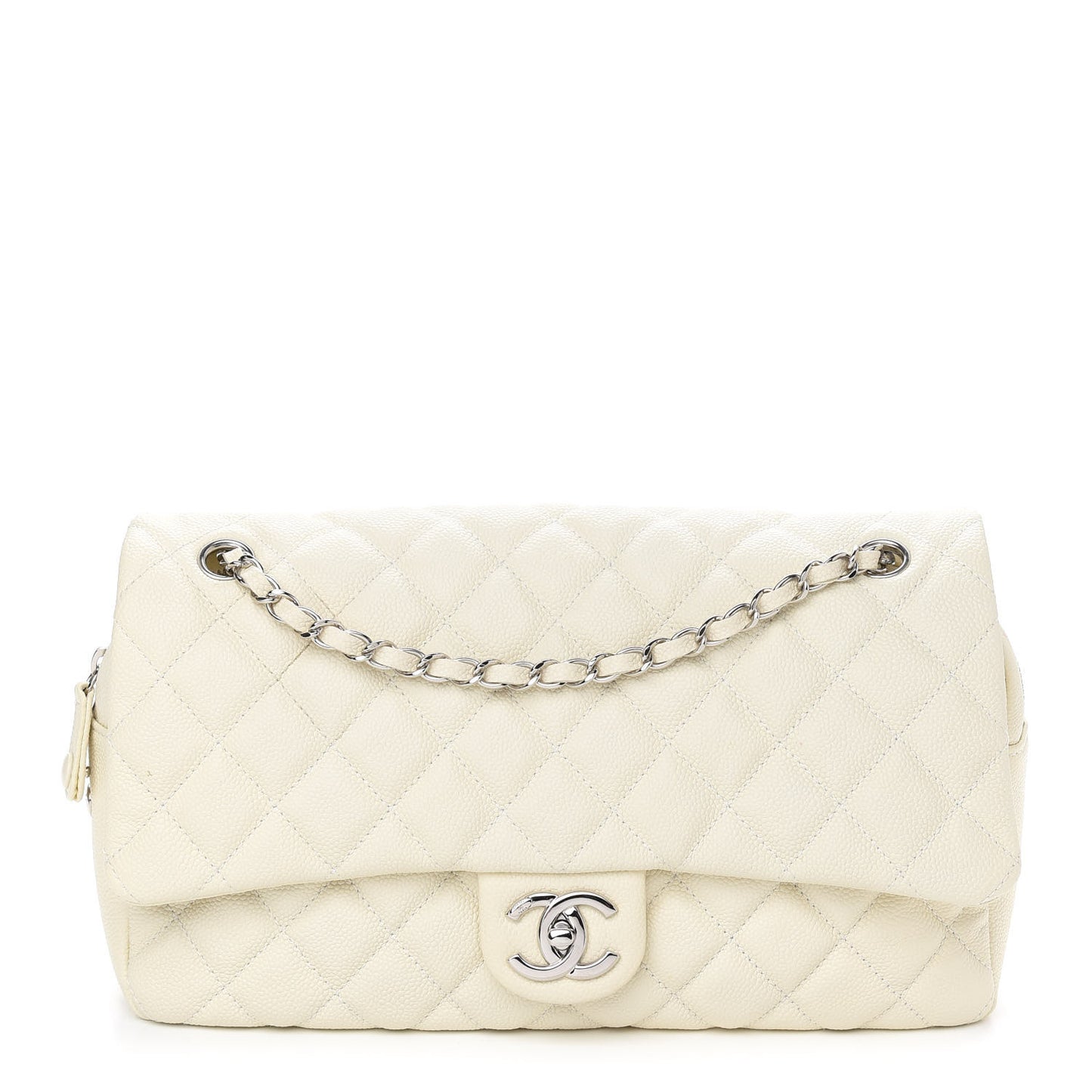 Caviar Quilted Jumbo Easy Flap Dark White