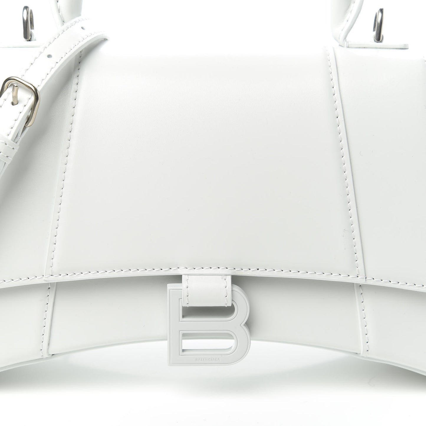 Shiny Box Calfskin Tonal B Small Hourglass Top Handle Bag White