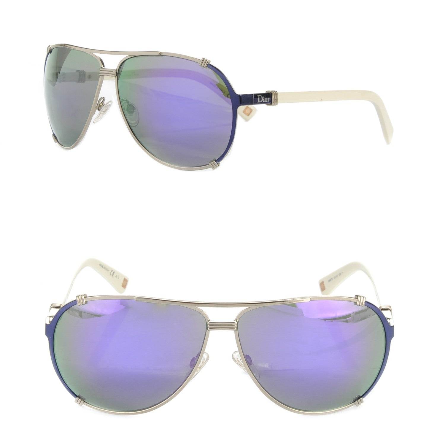 Christian Dior Chicago 2 Mirrored Aviator Sunglasses White Purple 1 of 6