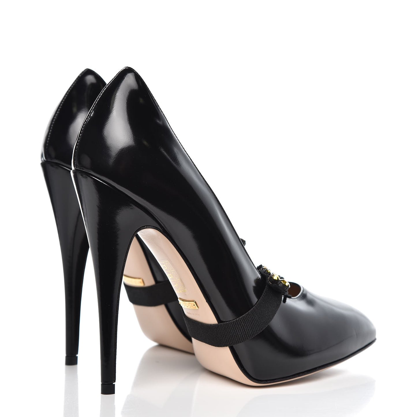 Polished Calfskin Removable Bee Elaisa Platform High Heel Pumps 39.5 Black