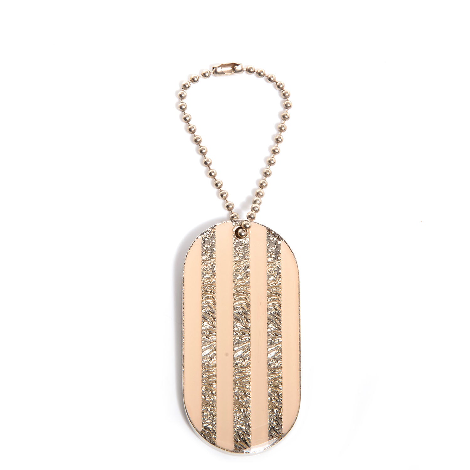 Chanel Stripe Dog Tag Key Ring Beige 1 of 4