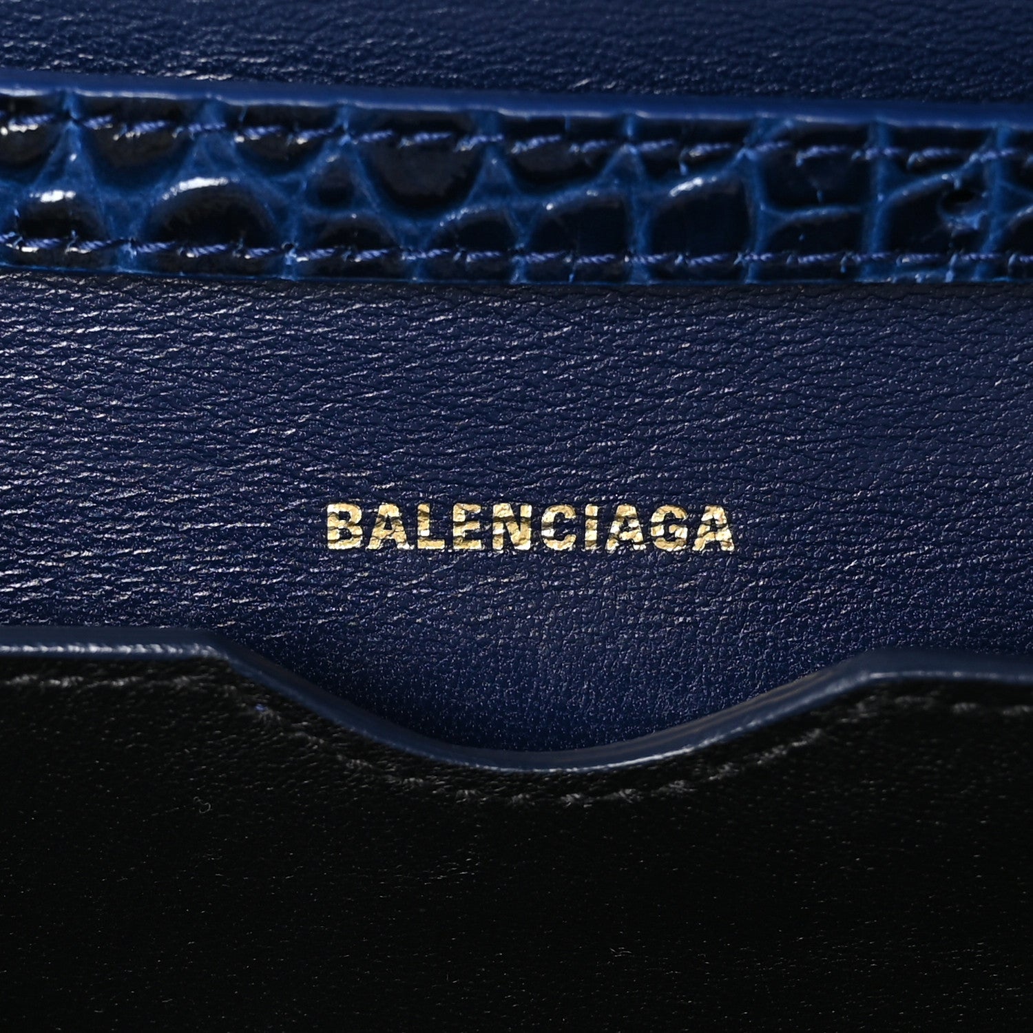 Balenciaga Shiny Calfskin Crocodile Embossed Small B Crossbody Bag Navy 7 of 12