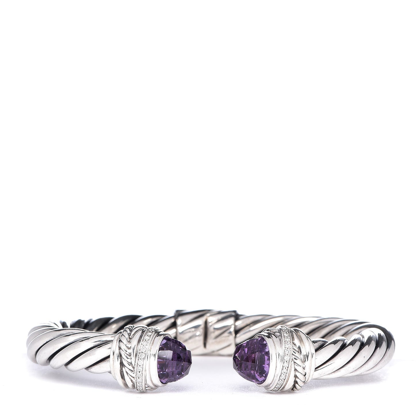 Sterling Silver Diamond Amethyst 7mm Cable Crossover Bracelet
