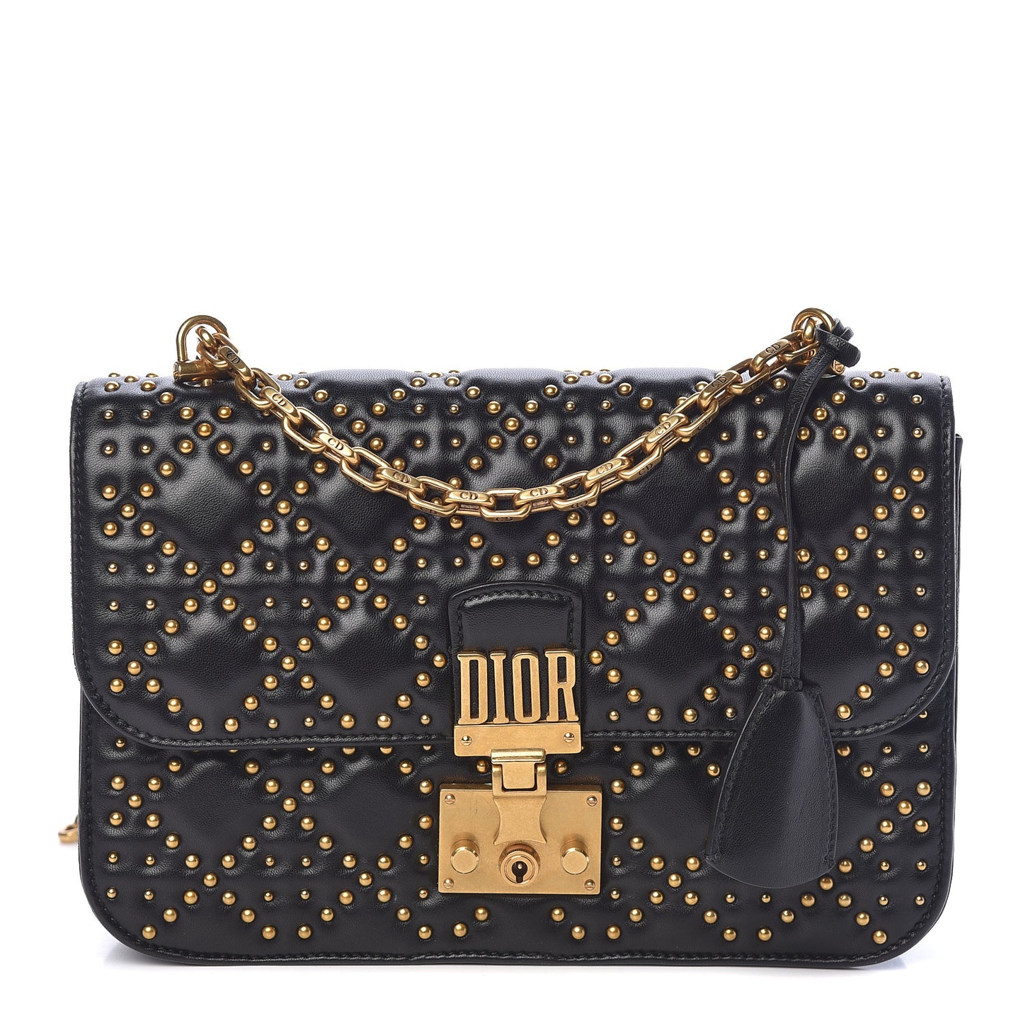 Lambskin Cannage Studded Large Dioraddict Flap Bag Black