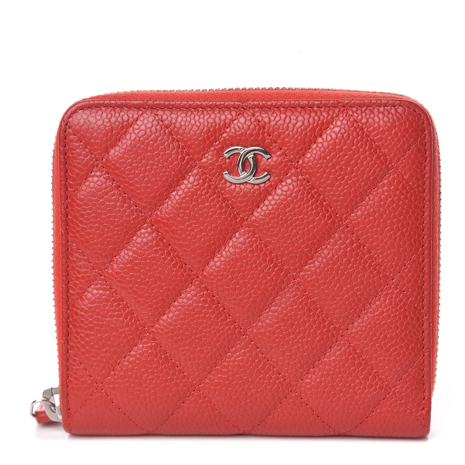 Chanel Caviar Quilted Compact Zip Wallet Red 1 of 9