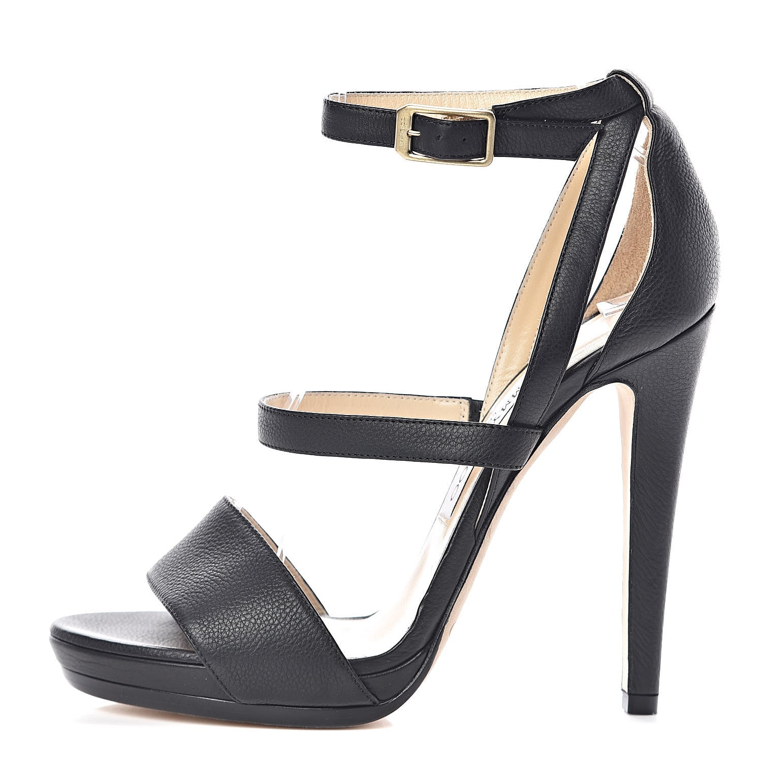 Jimmy Choo Grainy Calfskin Discus Sandals 38.5 Black 1 of 9