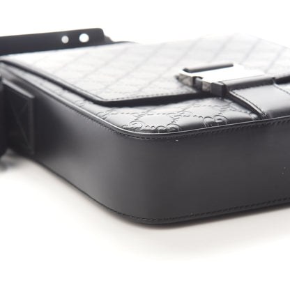 Gucci Guccissima Signature Single Buckle Flap Messenger Bag Black 8 of 9