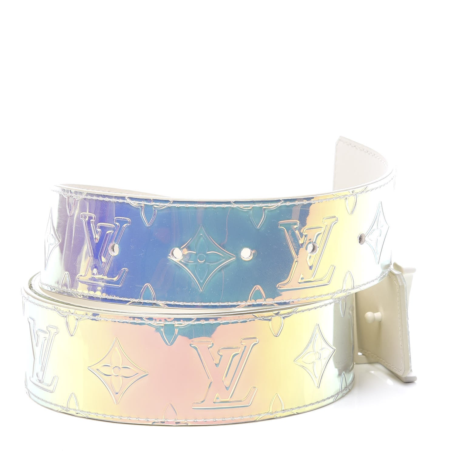 Louis Vuitton PVC Monogram 40mm LV Shape Belt 110 44 Silver 3 of 5