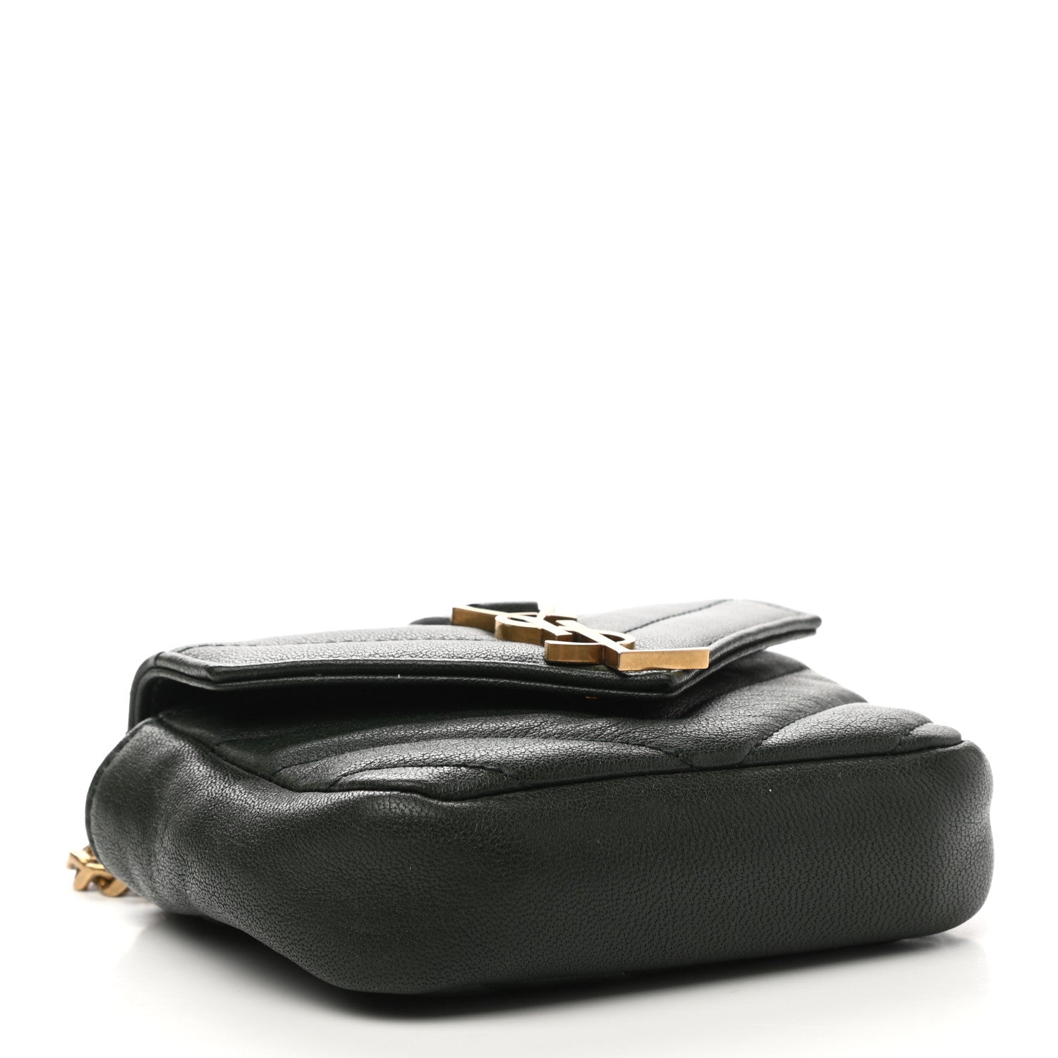 Saint Laurent Sheepskin Matelasse Chevron Monogram Mini College Bag Dark Green 4 of 6