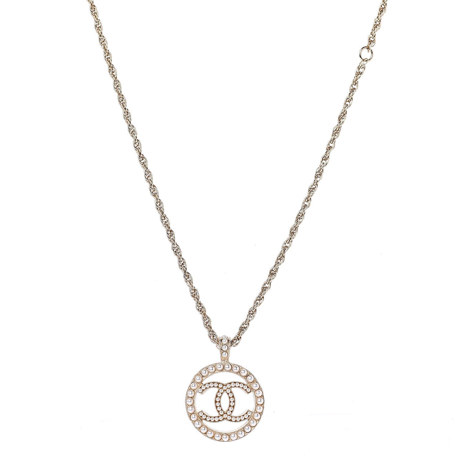 Chanel Pearl CC Round Pendant Necklace Gold 1 of 6