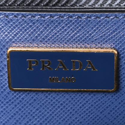 Prada Saffiano Lux Bi-Color Medium Galleria Double Zip Tote Bluette Black 6 of 9