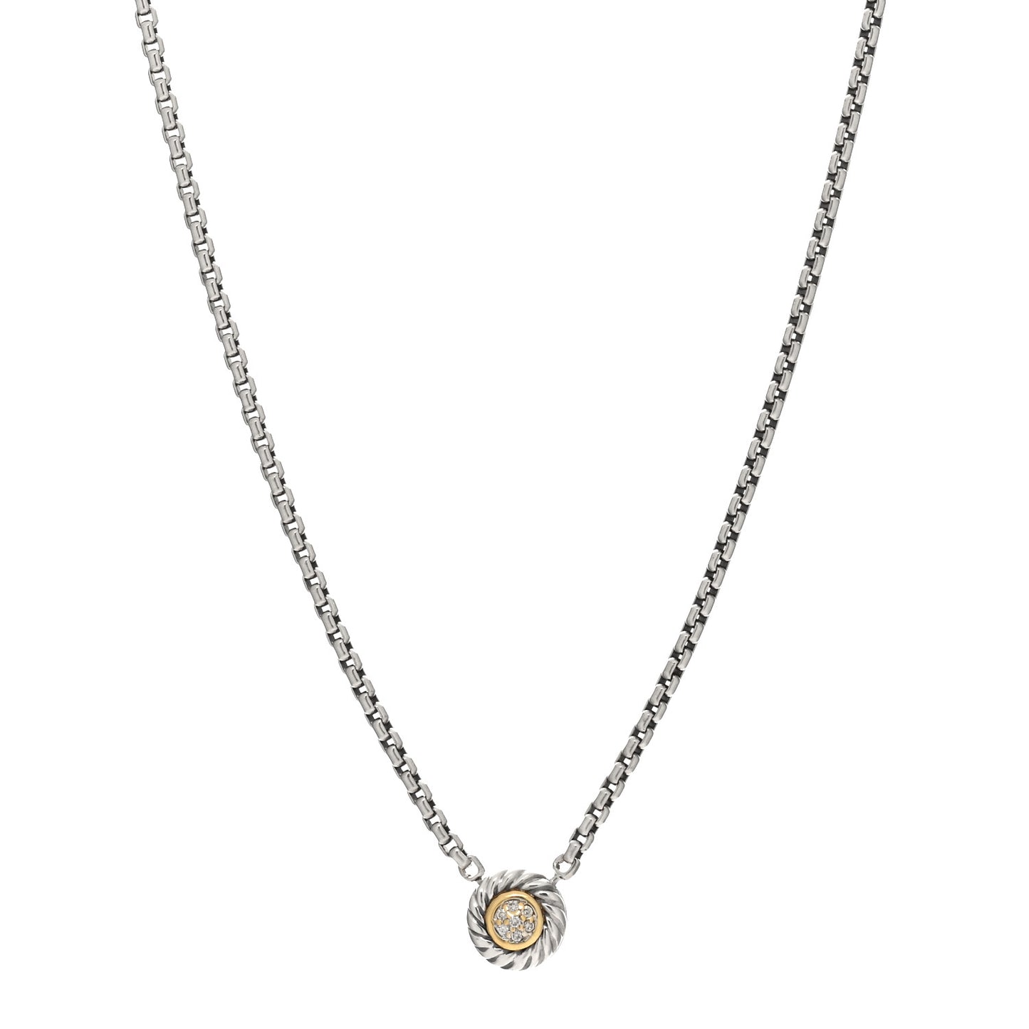 Sterling Silver 18K Yellow Gold Diamond 12mm Pave Cookie Necklace