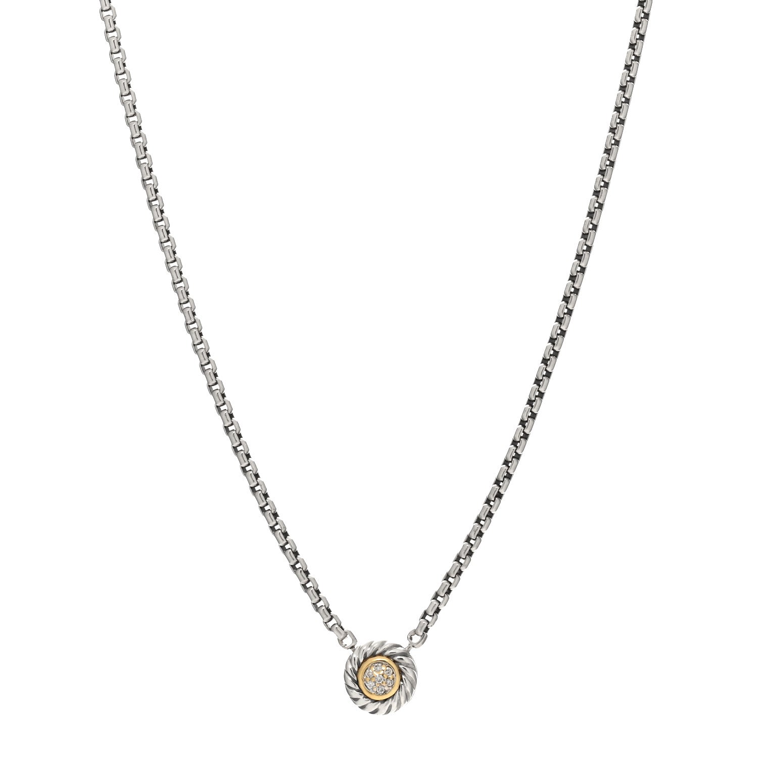 David Yurman Sterling Silver 18K Yellow Gold Diamond 12mm Pave Cookie Necklace 1 of 4