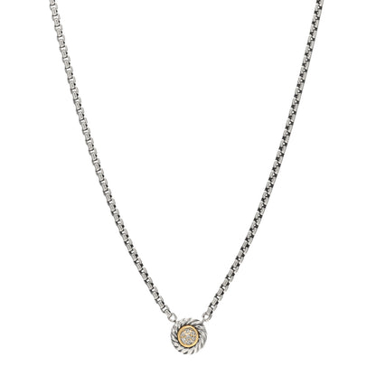 David Yurman Sterling Silver 18K Yellow Gold Diamond 12mm Pave Cookie Necklace 1 of 4