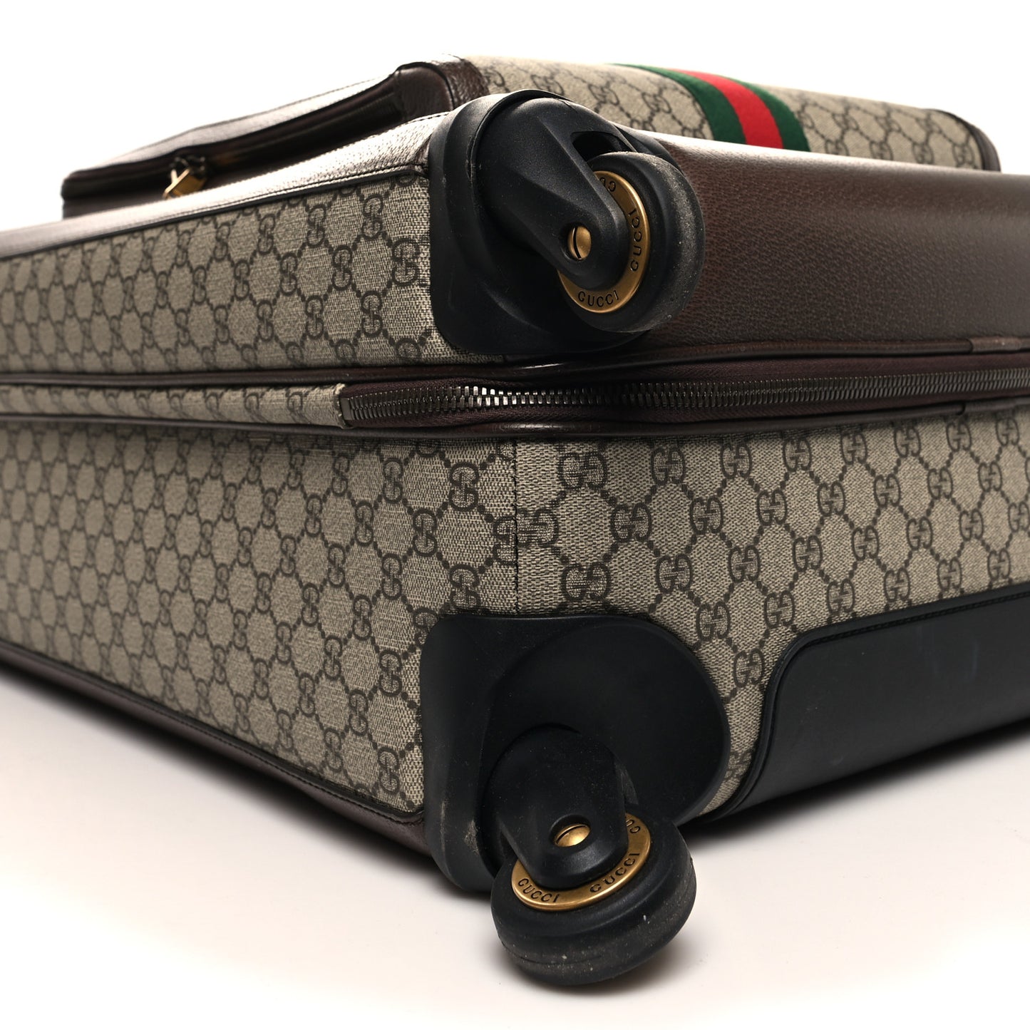 GG Supreme Monogram Textured Dollar Calfskin Web Large Savoy Trolley Suitcase Beige Ebony